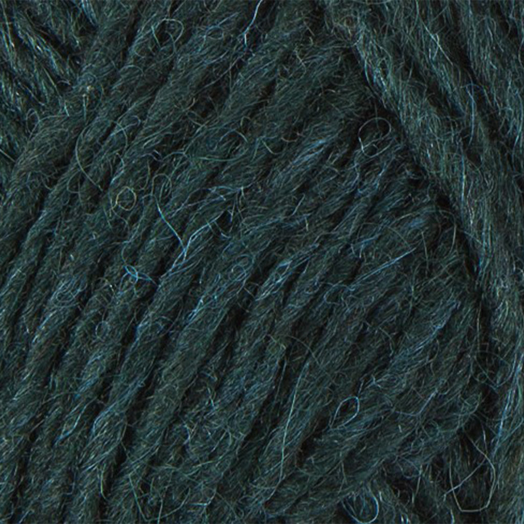 Bottle Green 1405, a dark heathered green-blue skein of Léttlopi Icelandic wool yarn.