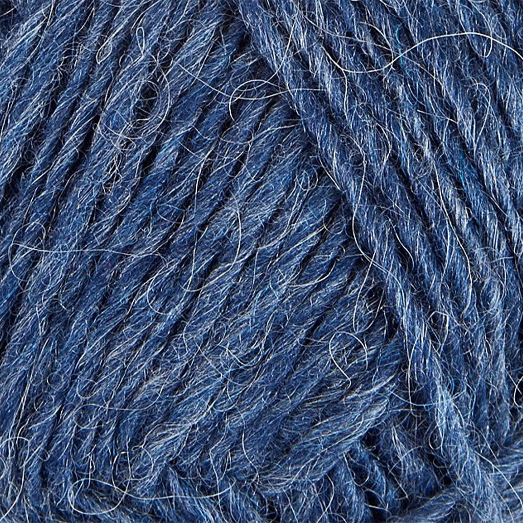 Fjorn Blue 1701, a heathered deep blue skein of Léttlopi Icelandic wool yarn.