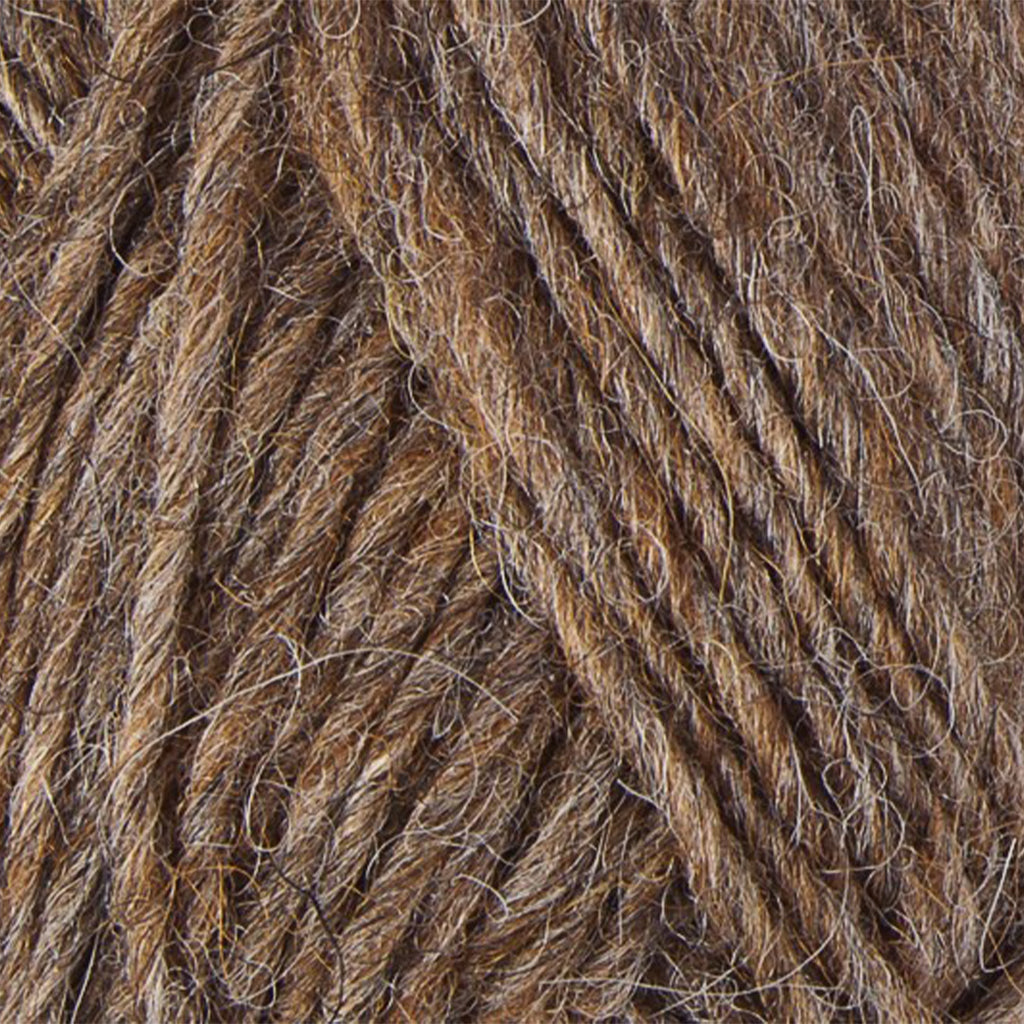 Murky 1420, a heathered warm brown skein of Léttlopi Icelandic wool yarn.