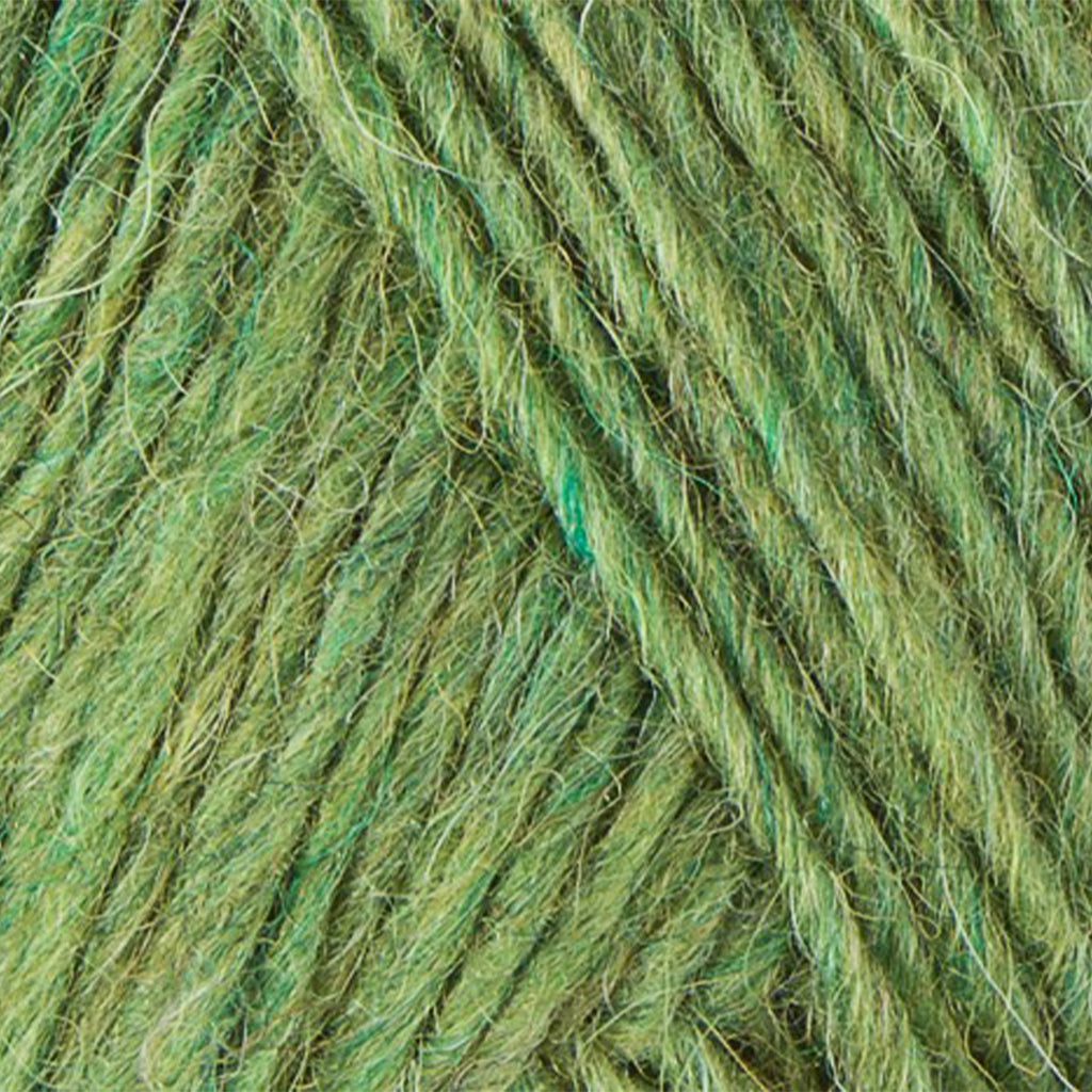 Spring Green 1406, a heathered  bright cheery green skein of Léttlopi Icelandic wool yarn.