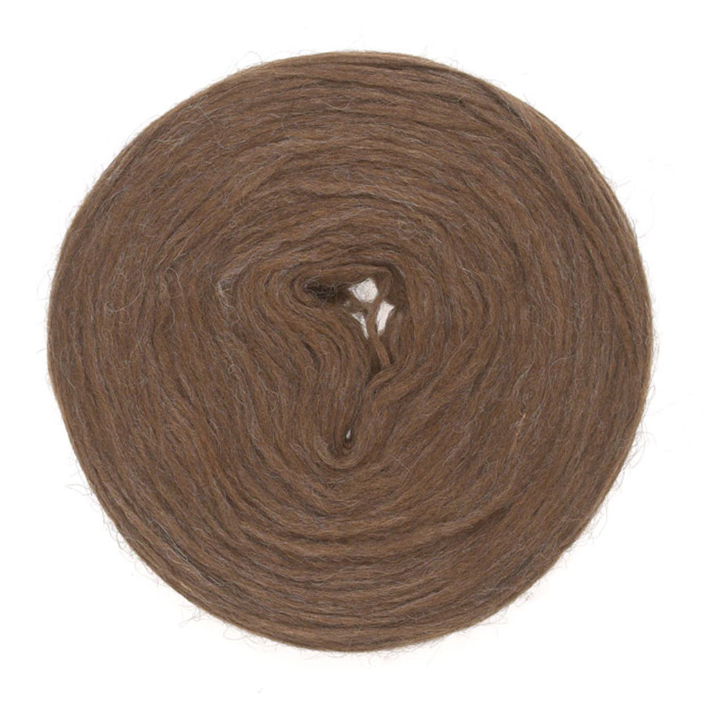Brown 0009, a warm heathered beige roll of Lopi's Plotulopi.