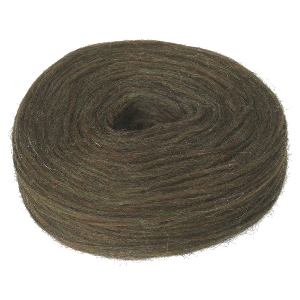 Marsh 1420, a mossy green and brown heathered roll of Lopi's Plotulopi.