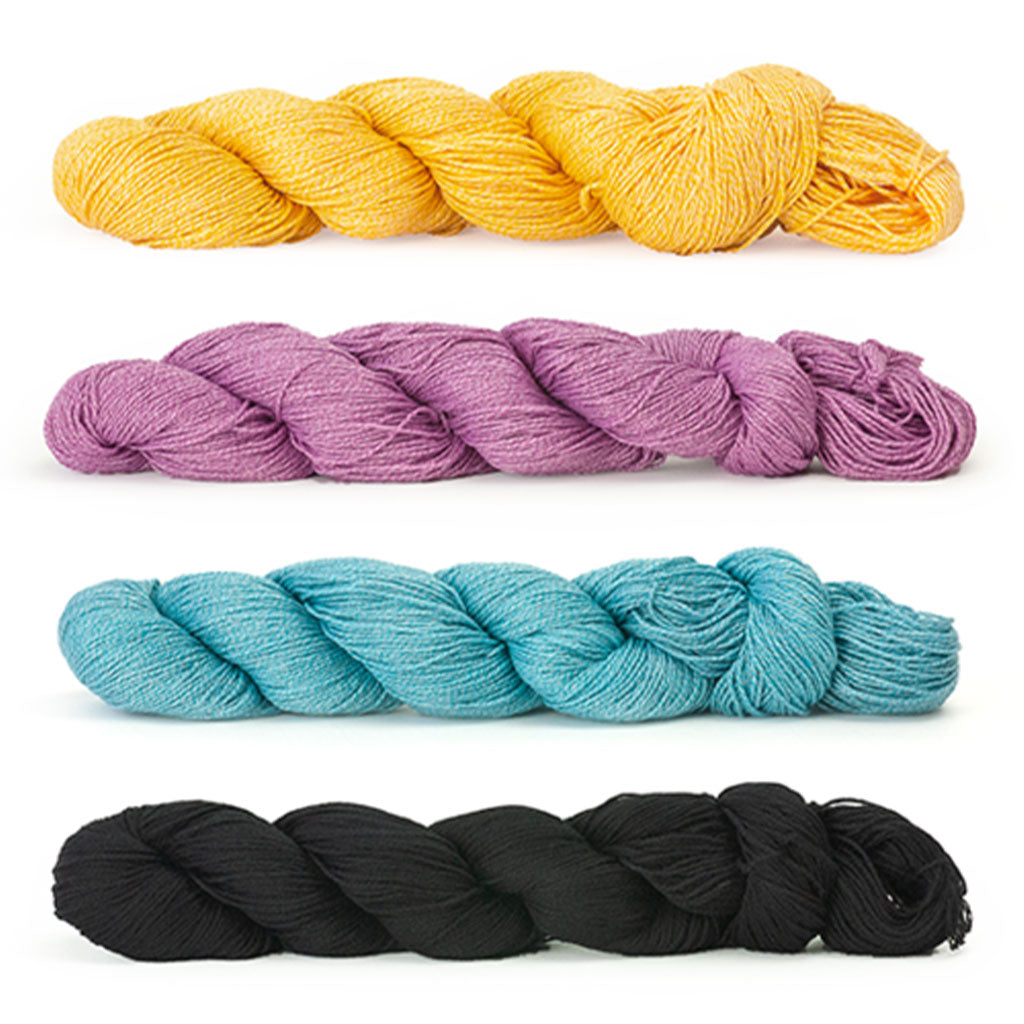 HiKoo's Popcycle yarn in the colors Pop, Polished, Bubbly, and Charming.