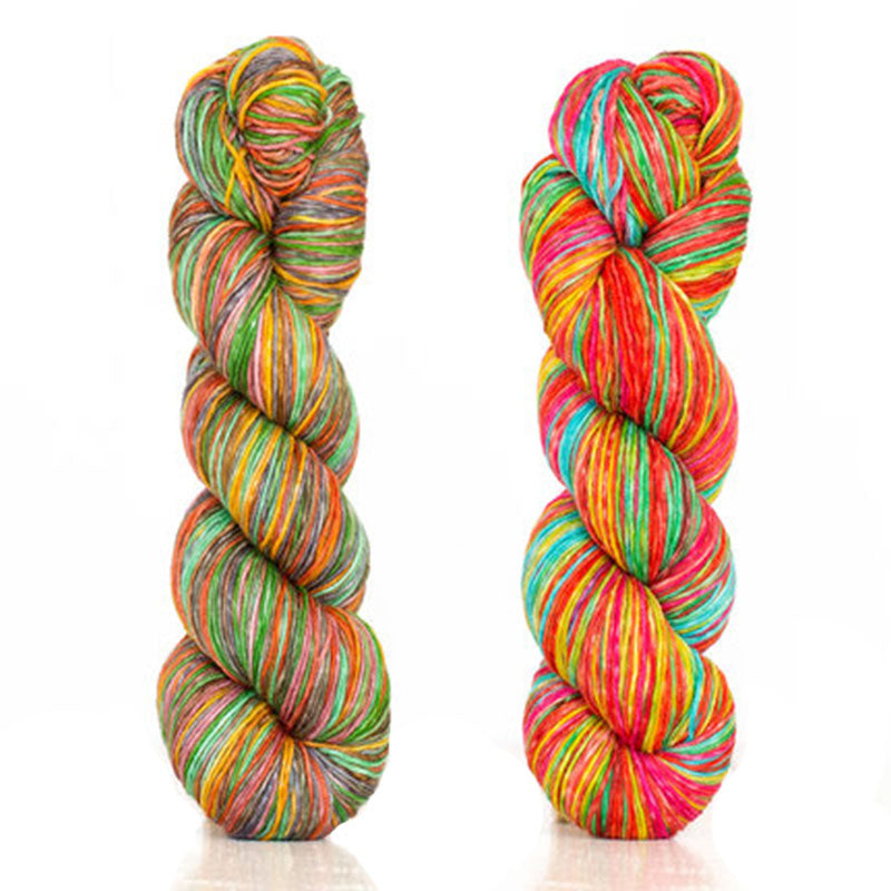 Bright Rainbow, Uneek Fingering colors 3013 & 3014, a combo inspired by rainbows over summer gardens