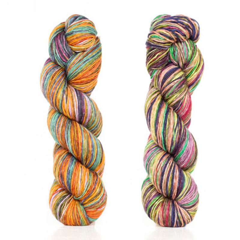 Garden Party, Uneek Fingering colors 3018 & 3020, a color combo inspired by floral festivities.