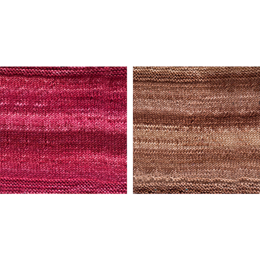 Colors 3054 and 3060, a tonal candy red and a tonal brown.