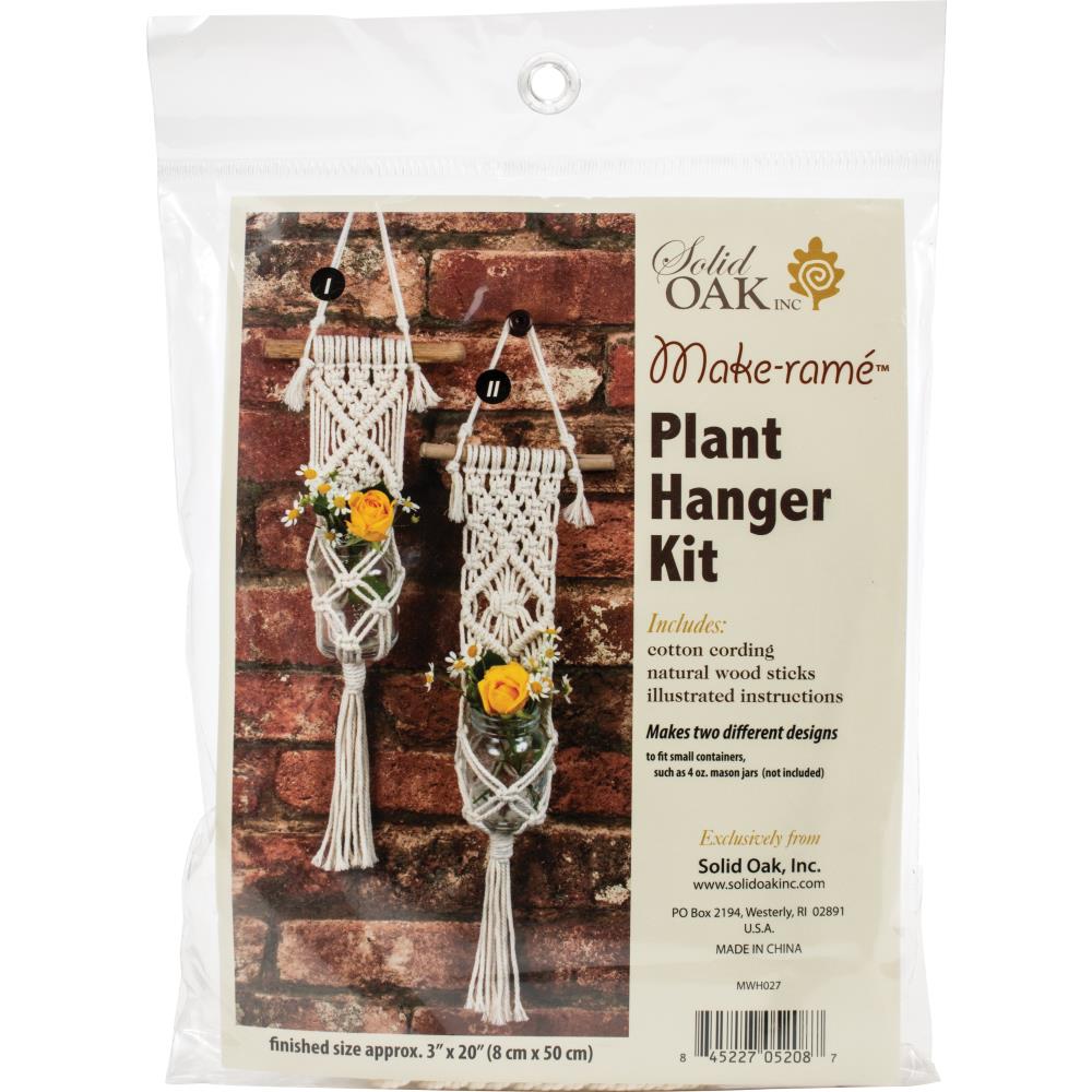 The front of the Solid Oak Macrame Plant Hanger 2 Minis Kit package.