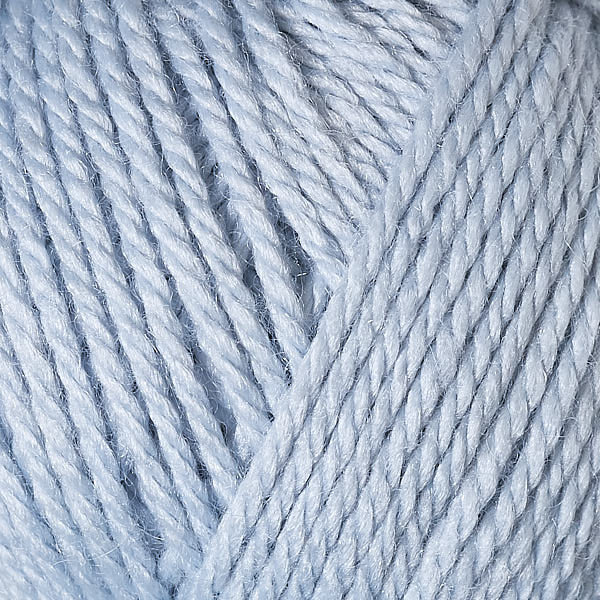 Berroco's Vintage Baby DK yarn in the color Haze 10005, a light grey-blue.