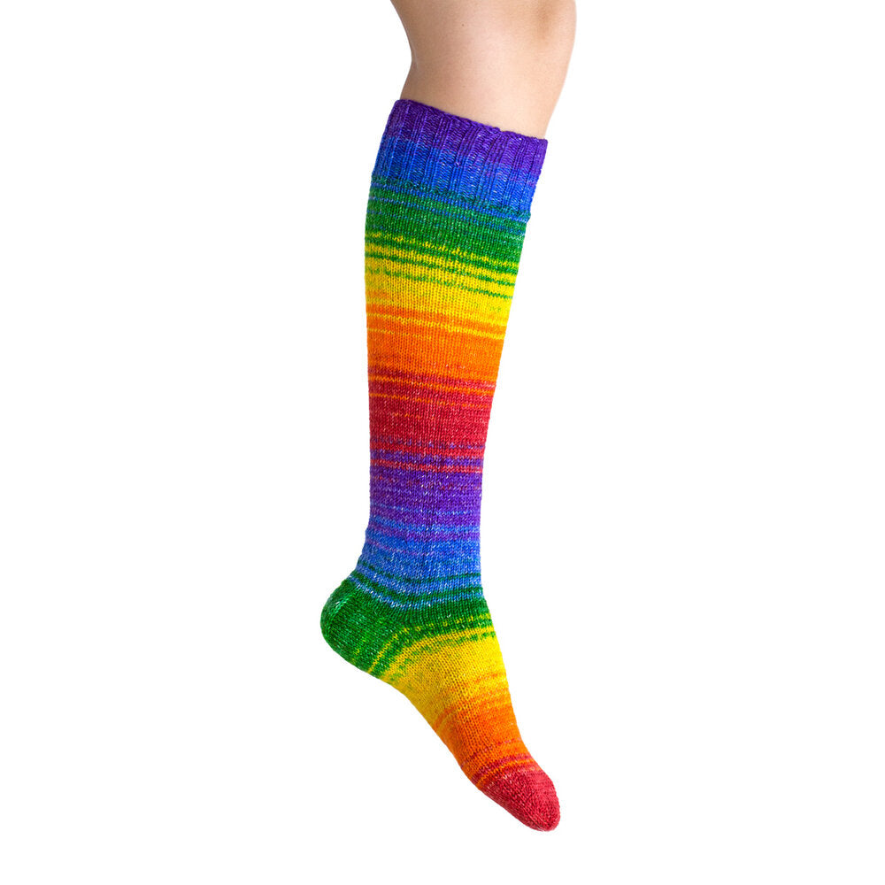 Harmony rainbow sock kit, makes a pair of bright and cheery rainbow socks.
