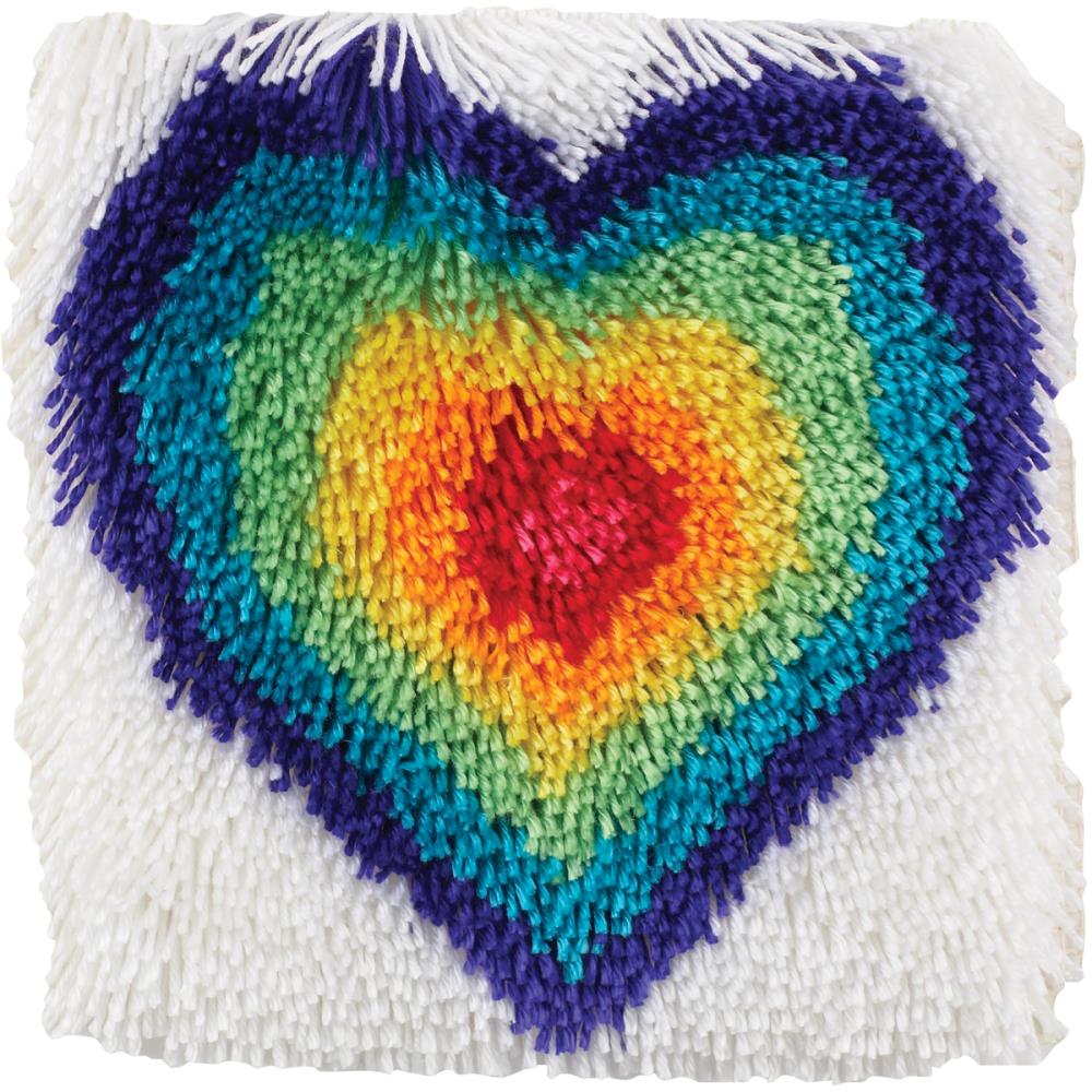 From the Heart, a 12"x12" Shaggy Latch Hook Kit that makes a small rainbow heart.