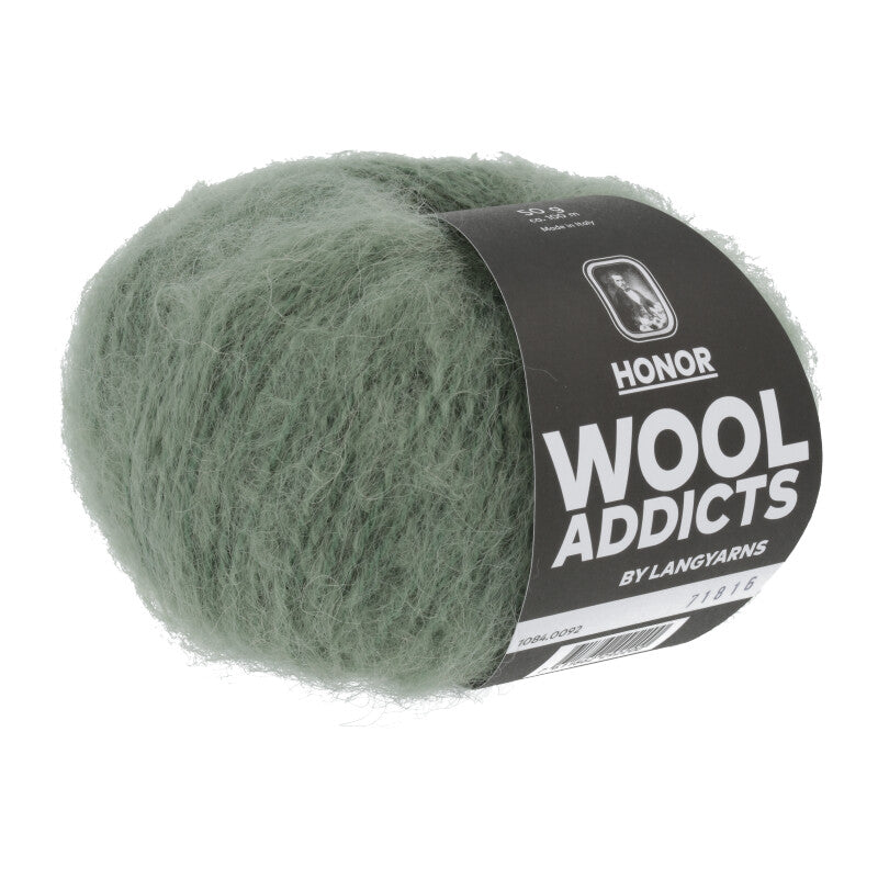Wool Addicts Honor Worsted in the color 1084.0092, a dusty green.