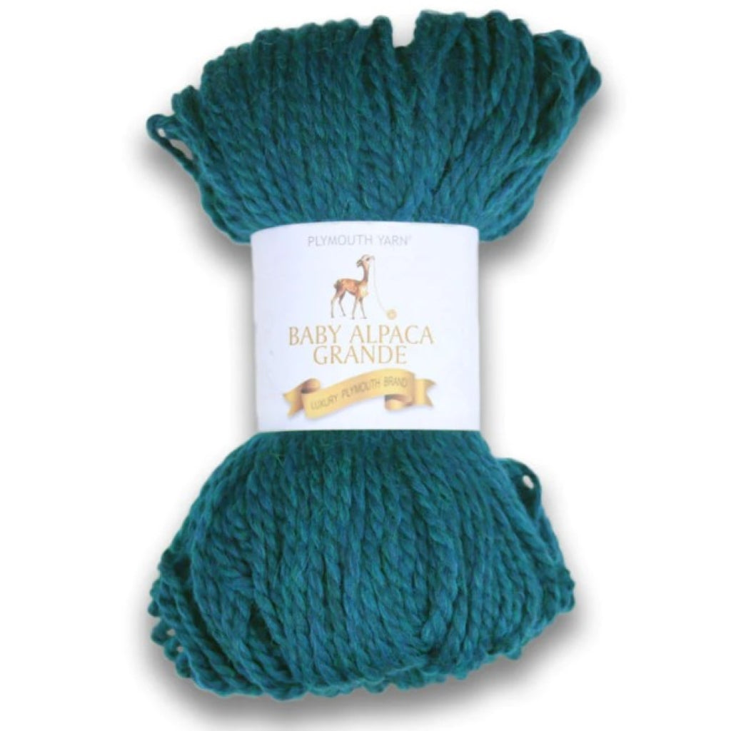 Color: Ink Melange 0701. A deep teal skein of Plymouth Baby Alpaca Grande yarn.