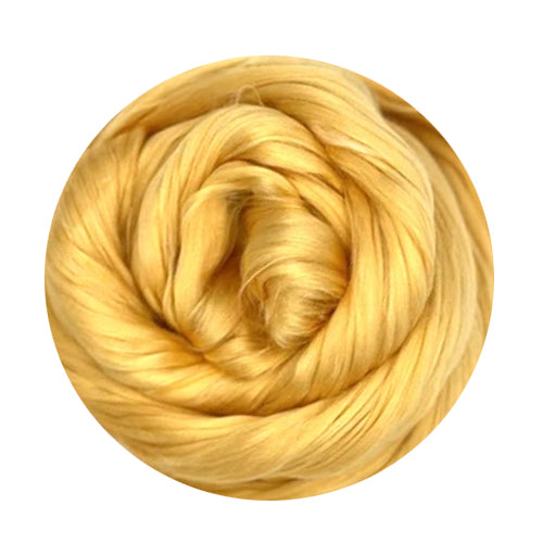 Color Singapore Yellow. A light yellow shade of dyed mulberry silk top.