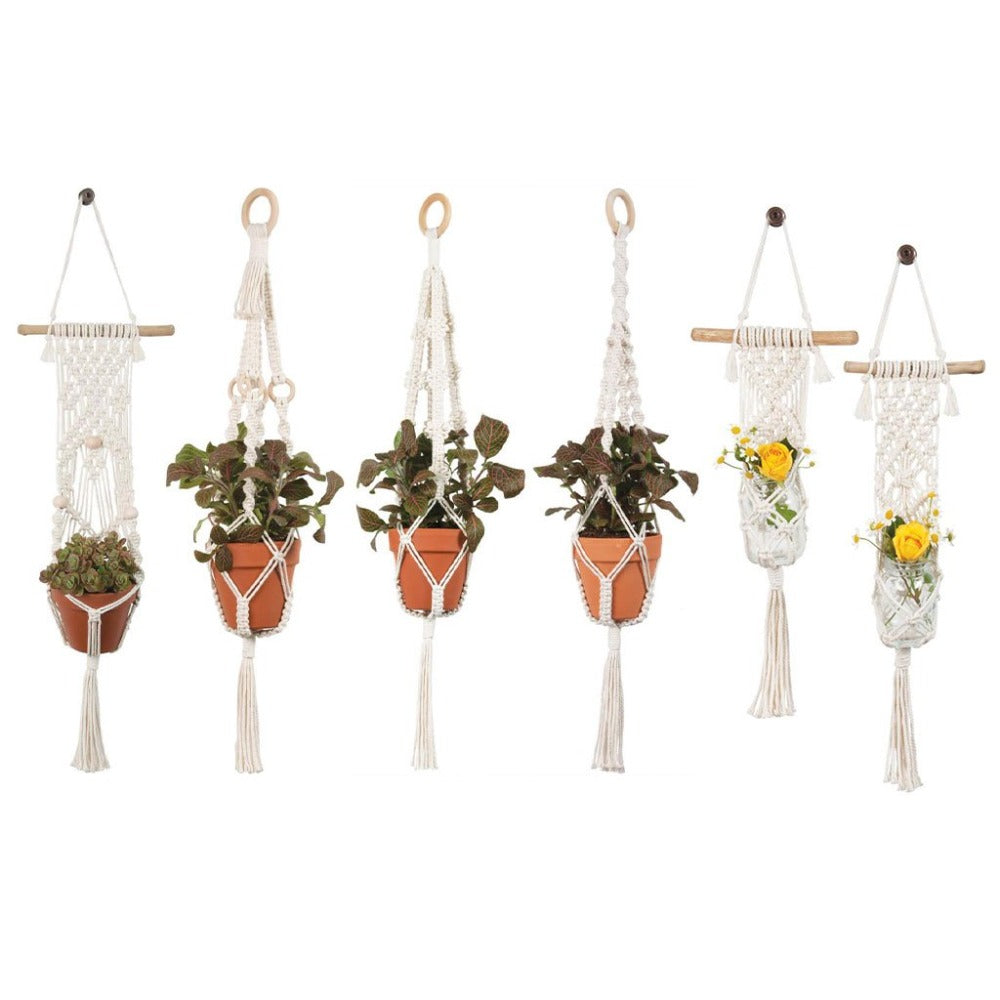 All of the plant hangers that can be made with the Solid Oak Macrame Plant Hanger Kits.