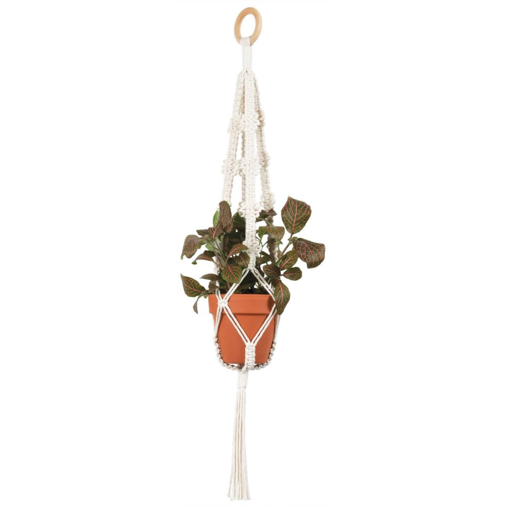 The Solid Oak Macrame Plant Hanger Kit in the option 4 Picots.