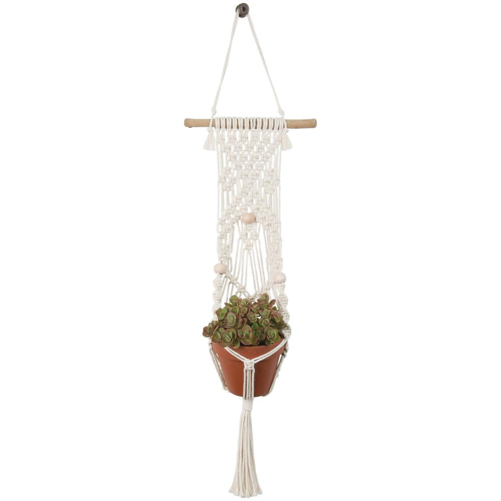 The Solid Oak Macrame Plant Hanger Kit in the option 3 Beads.
