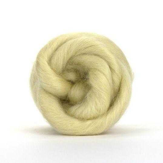 A small ball of Wensleydale wool roving.