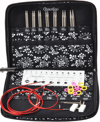 ChiaoGoo Knitting Needles Interchangeable Twist Red Lace Complete 5-Inch Needle Set Bundle with 1 Artsiga Crafts Project Bag 7500-C