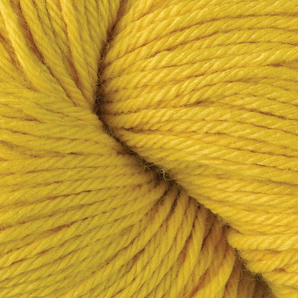 Berroco Vintage Worsted weight yarn in the color Citrus 51131, a lemony yellow.