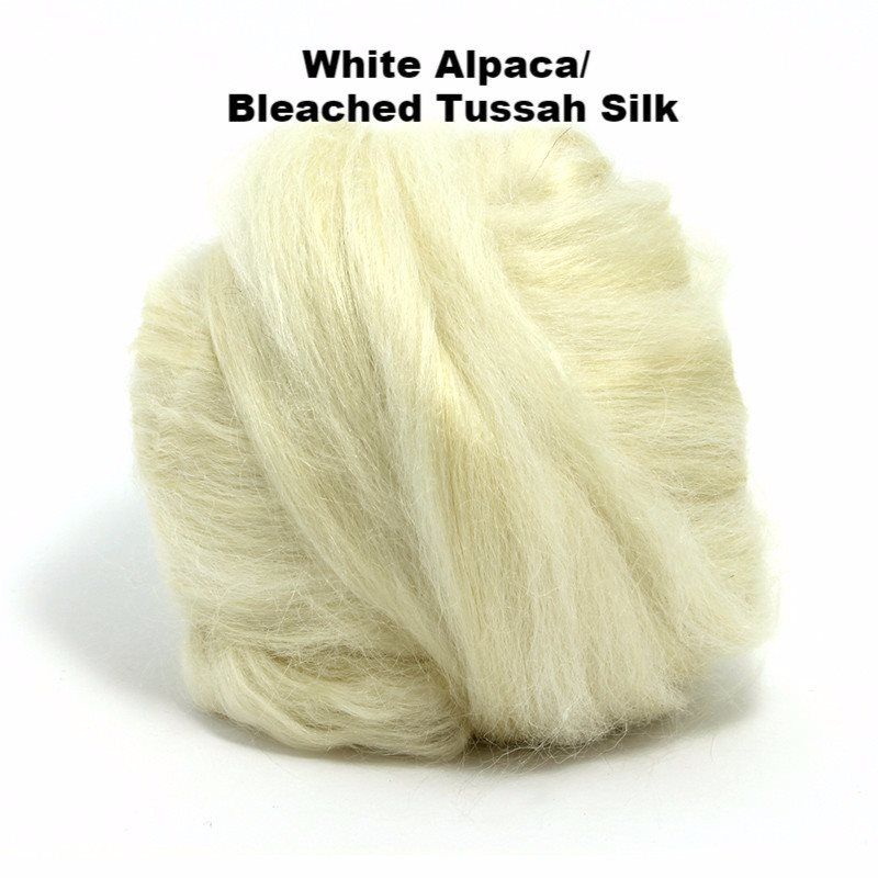 Paradise Fibers Alpaca/Tussah Silk Tops-Fiber-White Alpaca/Bleached Tussah Silk-4oz-