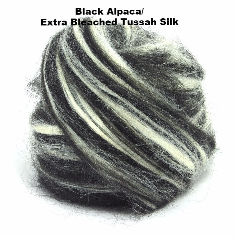 Paradise Fibers Alpaca/Tussah Silk Tops-Fiber-Black Alpaca/Extra Bleached Tussah Silk-4oz-