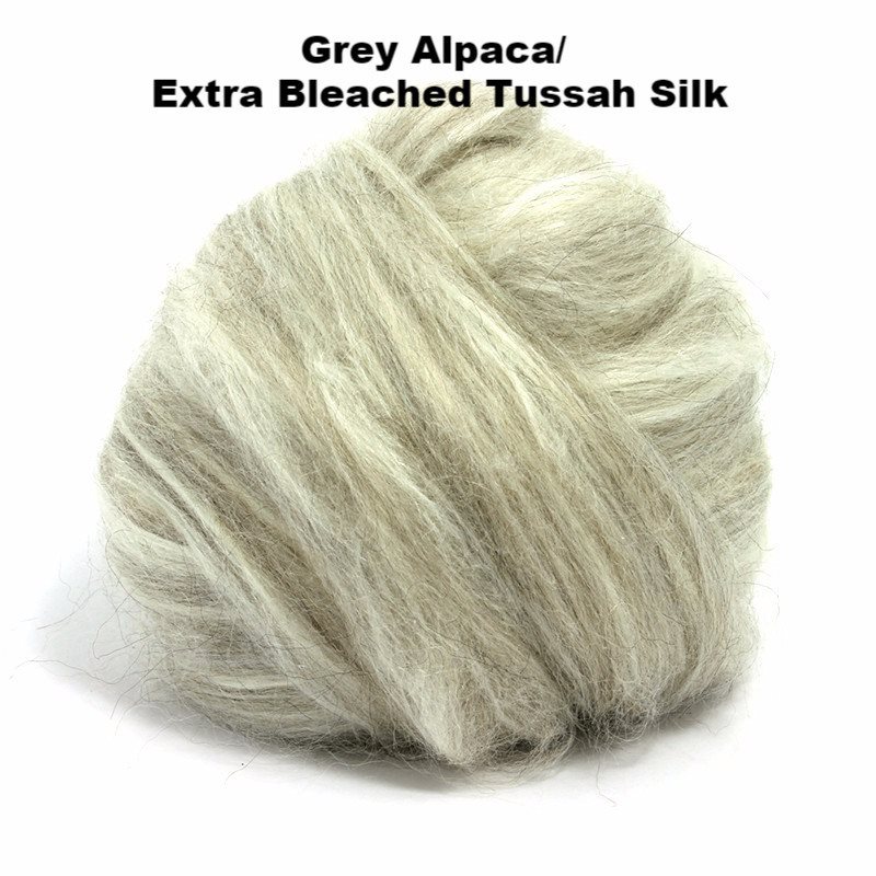 Paradise Fibers Alpaca/Tussah Silk Tops-Fiber-Grey Alpaca/Extra Bleached Tussah Silk-4oz-