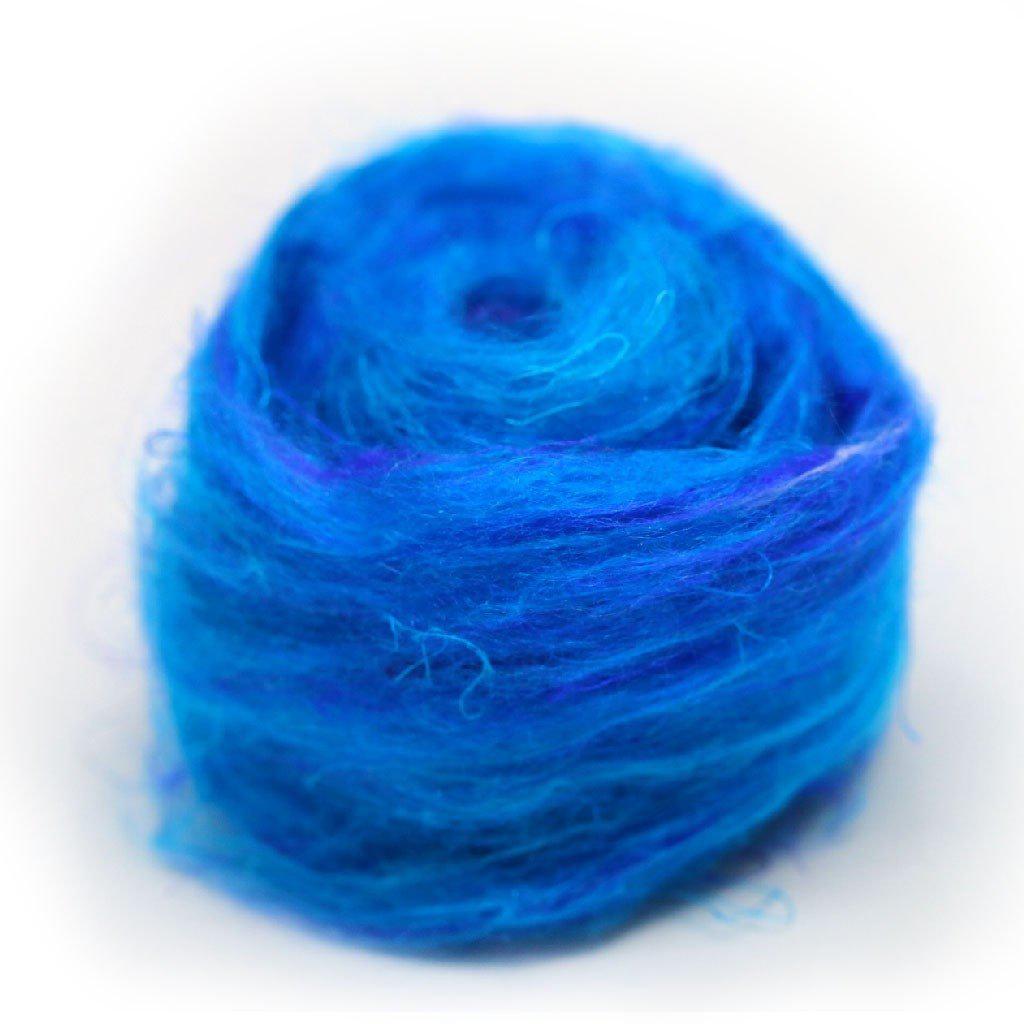 Blue Recycled Sari Silk Roving.