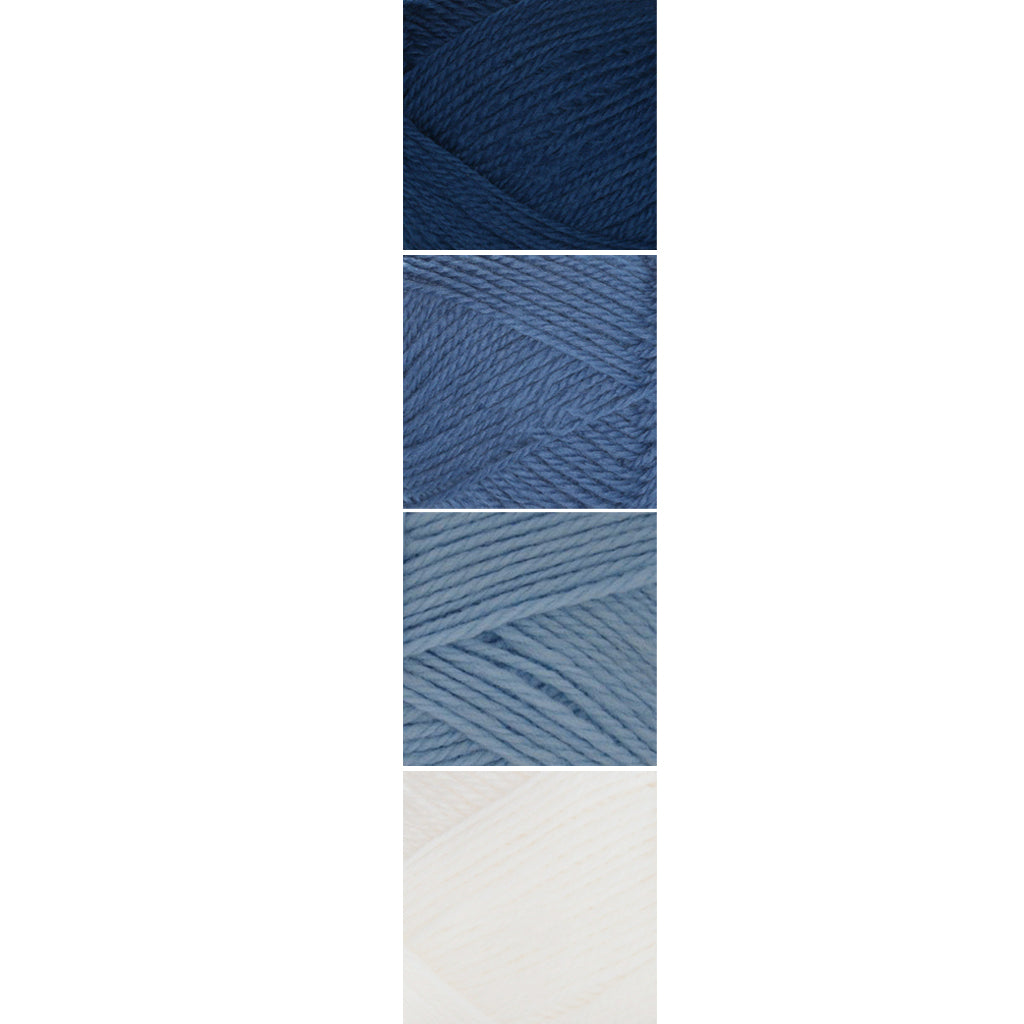 Nature Spun Worsted HOLIDAY Color Packs-Kits-Winter Blues-Nordic Blue x1 / Winter Blue x1 / Bit of Blue x1 / Snow x1-