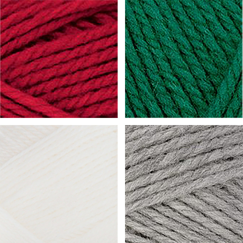 Nature Spun Worsted HOLIDAY Color Packs-Kits-Add a Touch of Snow-Red Fox x1 / Evergreen x1 / Snow x1 / Grey Heather x1-