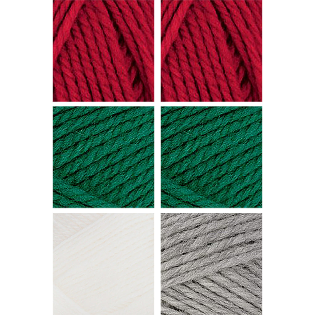 Nature Spun Worsted HOLIDAY Color Packs-Kits-Add a Touch of Snow-Red Fox x2 / Evergreen x2 / Snow x1 / Grey Heather x1-