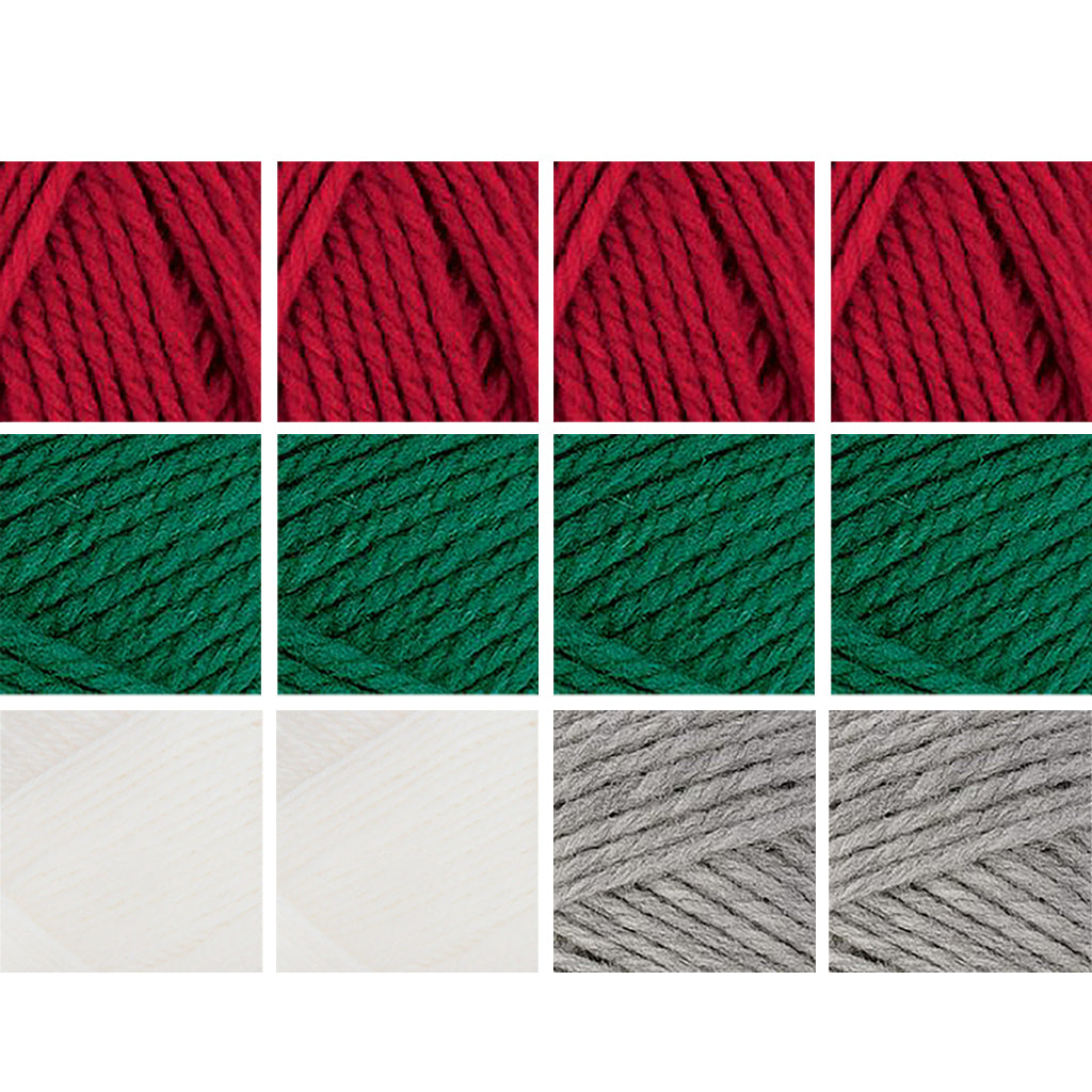 Nature Spun Worsted HOLIDAY Color Packs-Kits-Add a Touch of Snow-Red Fox x4 / Evergreen x4 / Snow x2 / Grey Heather x2-