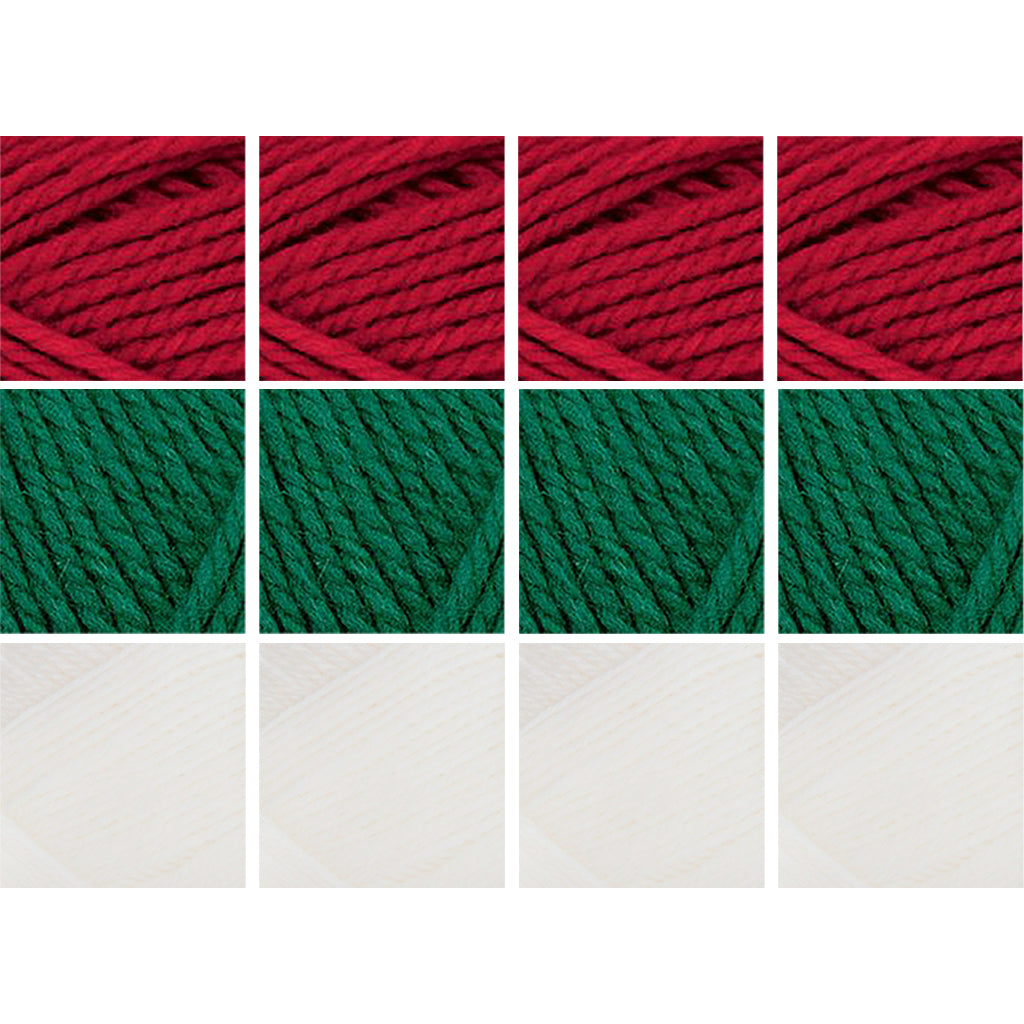Nature Spun Worsted HOLIDAY Color Packs-Kits-Add a Touch of Snow-Red Fox x4 / Evergreen x4 / Snow x4-