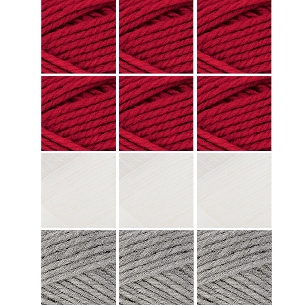 Nature Spun Worsted HOLIDAY Color Packs-Kits-Add a Touch of Snow-Red Fox x6 / Snow x3 / Grey Heather x3-