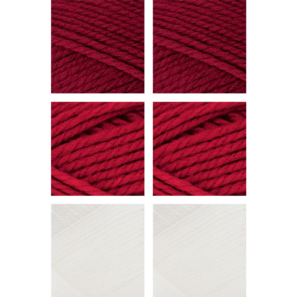 Nature Spun Worsted HOLIDAY Color Packs-Kits-Candy-Canes-Scarlet x2 / Red Fox x2 / Snow x2-