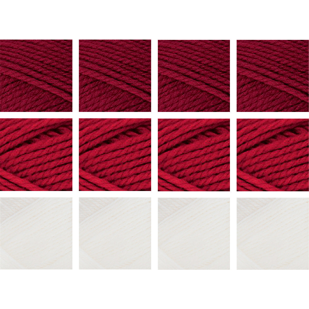 Nature Spun Worsted HOLIDAY Color Packs-Kits-Candy-Canes-Scarlet x4 / Red Fox x4 / Snow x4-