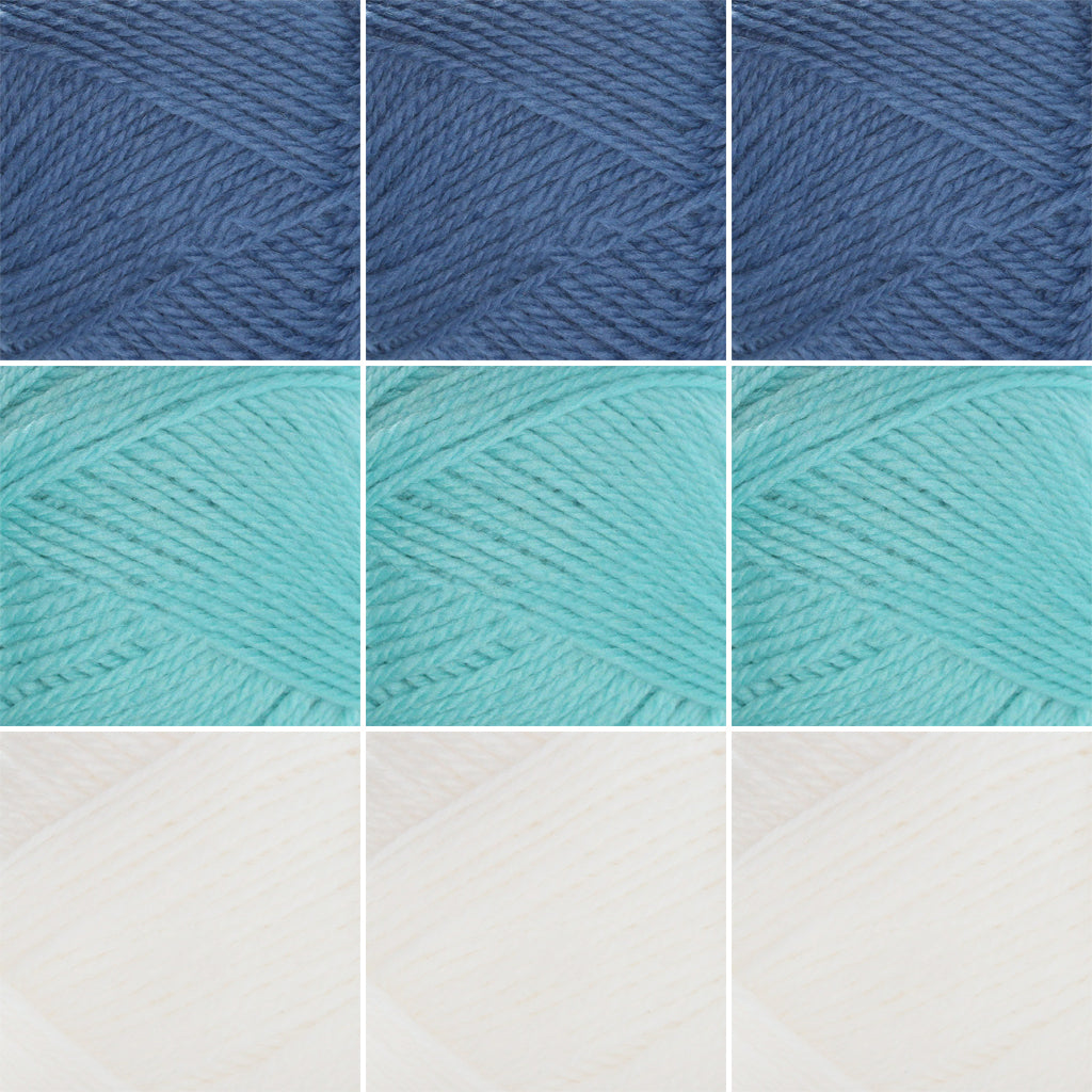 Nature Spun Worsted HOLIDAY Color Packs-Kits-Winter Blues-Winter Blue x3 / Tropical Surf x3 / Snow x3-