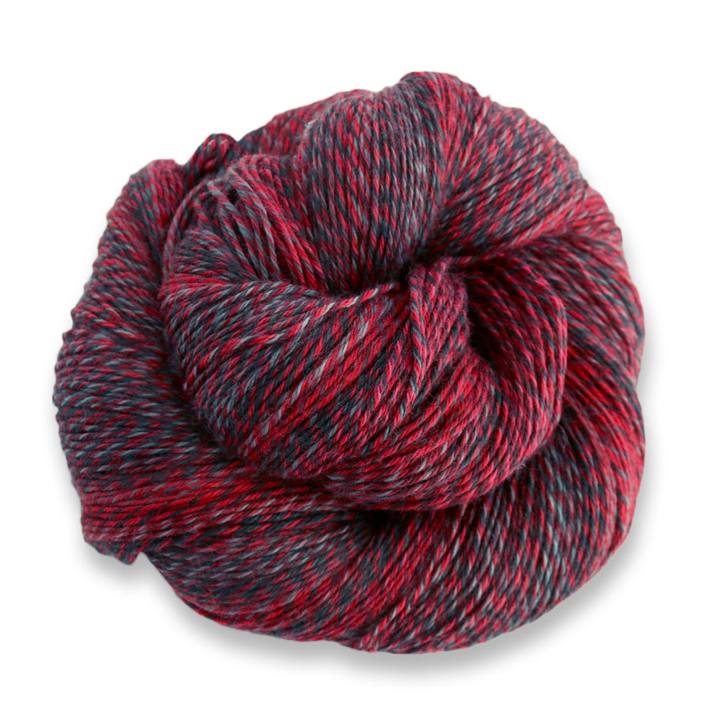 Heritage Wave in the color Checkers 505, a marled red and grey sock yarn with long color changes