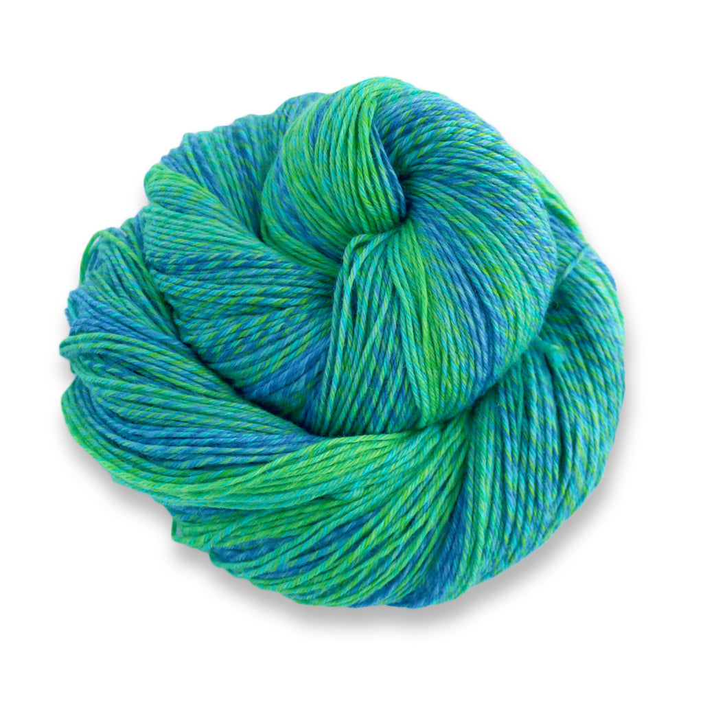 Heritage Wave in the color Tropical 508, a marled bright blue and green sock yarn