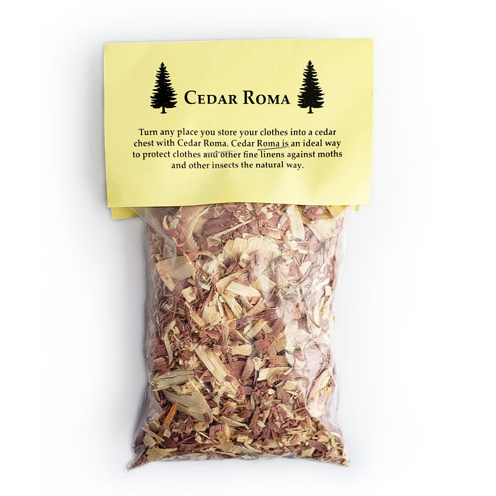 The front of a package of Cedar Roma Cedar Chips.