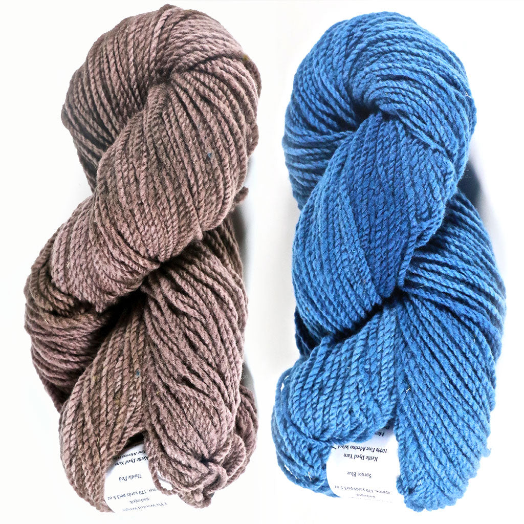 Kettle-Dyed Skeins of 100% Wool Yarn From Cestari U.S.A. Multi Colors. One Brown and one Blue.