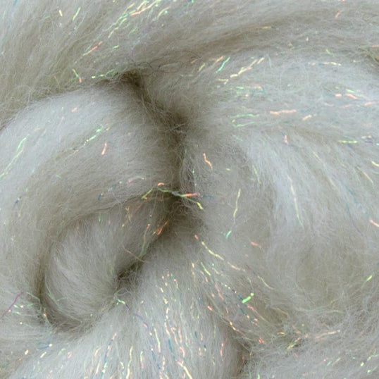 Color White and Icicle. White merino wool blended with multi colored stellina fiber.