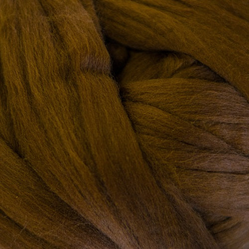 Color Brown. A brown shade of solid color merino wool top.