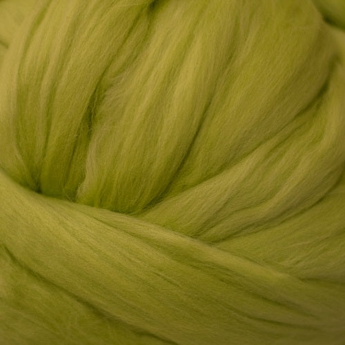 Color Chartreuse. A light medium green yellow shade of solid color merino wool top.