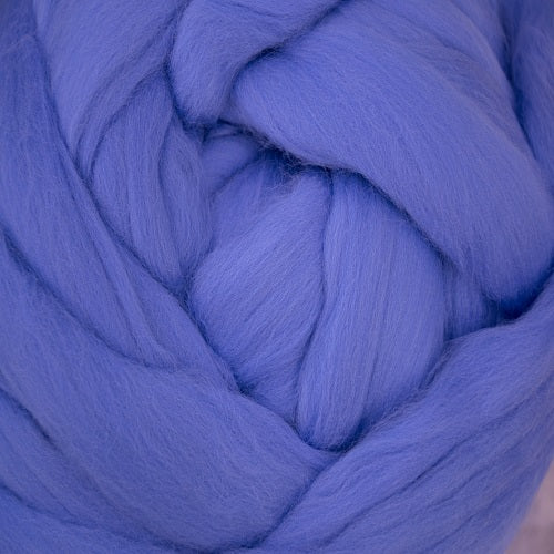 Color Hyacinth. A light blue purple shade of solid color merino wool top.