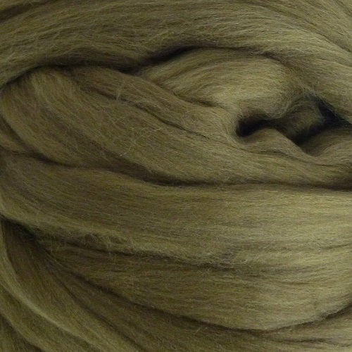 Color Juniper. A medium dark dusty green shade of solid color merino wool top.