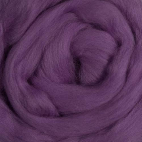 Color Lilac. A light medium purple shade of solid color merino wool top.
