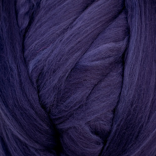 Color Navy. A medium dark blue shade of solid color merino wool top.