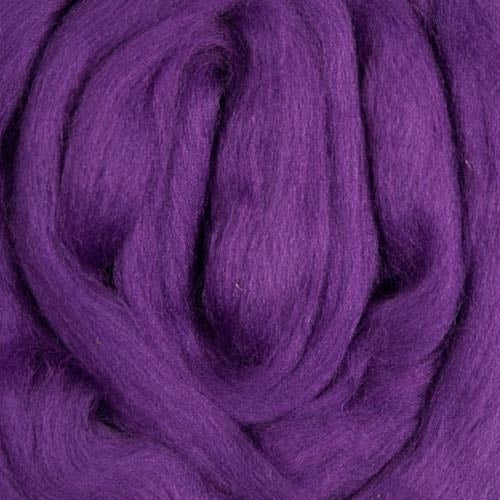 Color Purple. A bright purple shade of solid color merino wool top.