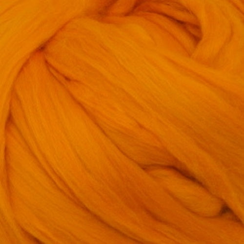 Color Tangerine. A bright orange shade of solid color merino wool top.