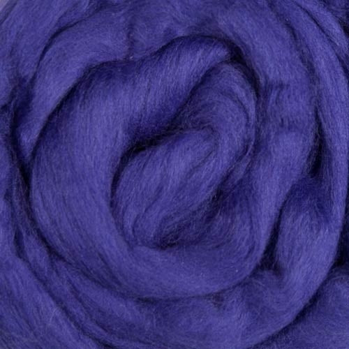 Color Violet. A medium dark purple shade of solid color merino wool top.